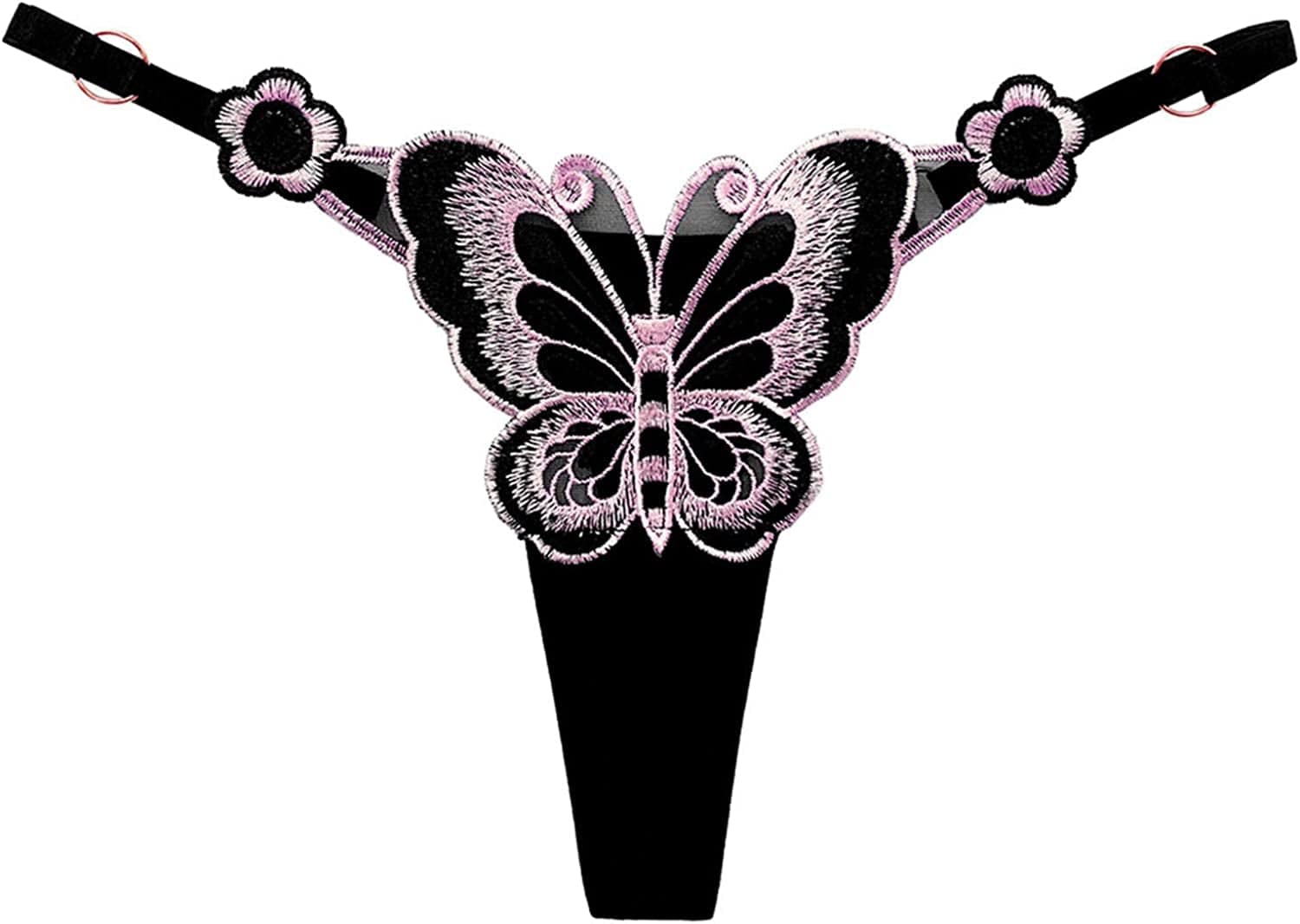 MEOILCE Women'S Sexy G-String Panties with Butterfly Pattern Front, Exotic Sluttly Lingerie Panty, Low Waist T-Back Thongs Black / One Size