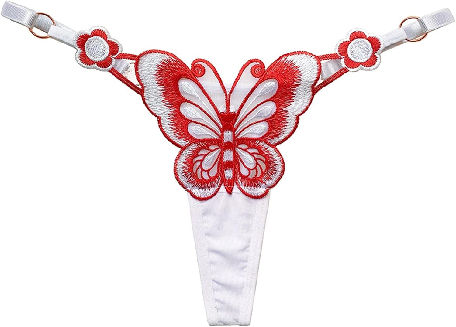 MEOILCE Women'S Sexy G-String Panties with Butterfly Pattern Front, Exotic Sluttly Lingerie Panty, Low Waist T-Back Thongs White / One Size