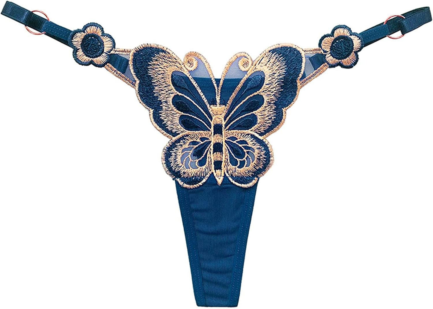 MEOILCE Women'S Sexy G-String Panties with Butterfly Pattern Front, Exotic Sluttly Lingerie Panty, Low Waist T-Back Thongs Blue / One Size