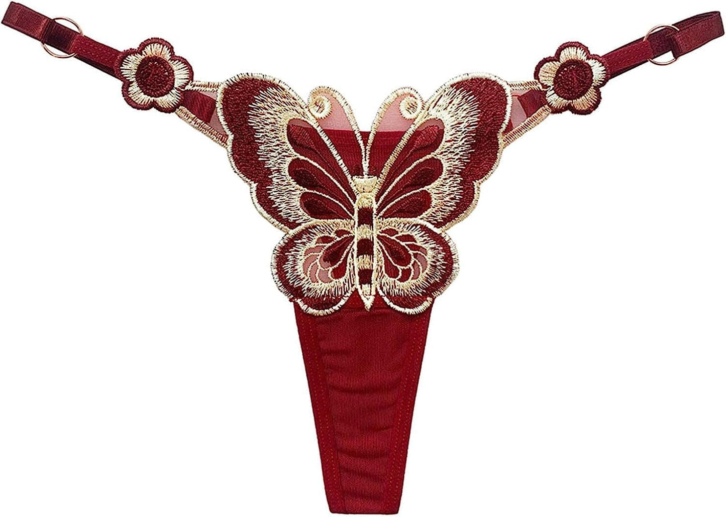 MEOILCE Women'S Sexy G-String Panties with Butterfly Pattern Front, Exotic Sluttly Lingerie Panty, Low Waist T-Back Thongs Wine / One Size