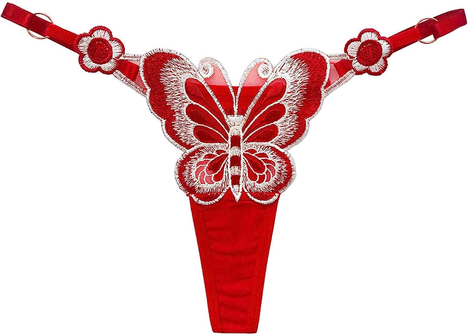MEOILCE Women'S Sexy G-String Panties with Butterfly Pattern Front, Exotic Sluttly Lingerie Panty, Low Waist T-Back Thongs Red / One Size