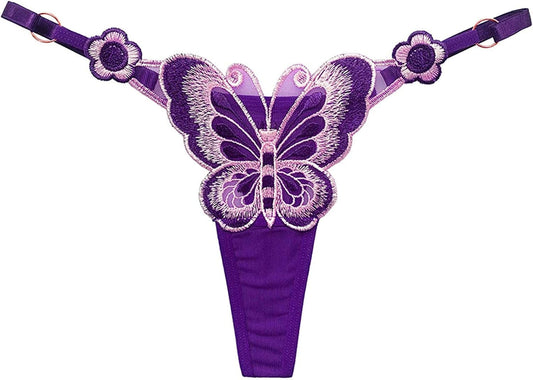 MEOILCE Women'S Sexy G-String Panties with Butterfly Pattern Front, Exotic Sluttly Lingerie Panty, Low Waist T-Back Thongs Purple / One Size