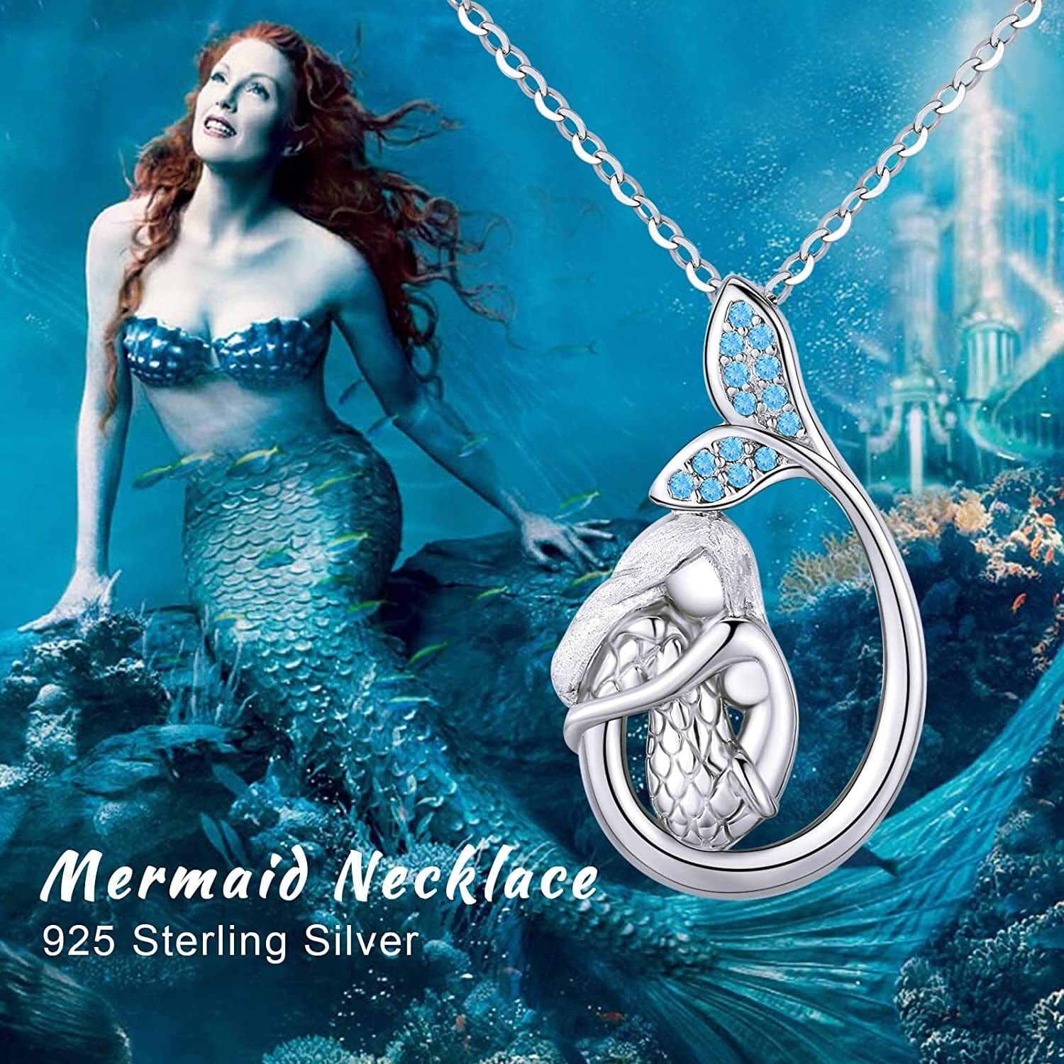 Mermaid Necklace 925 Sterling Silver Little Mermaid Necklace Sea Mermaid Jewelry Gifts for Teen Women Girls C