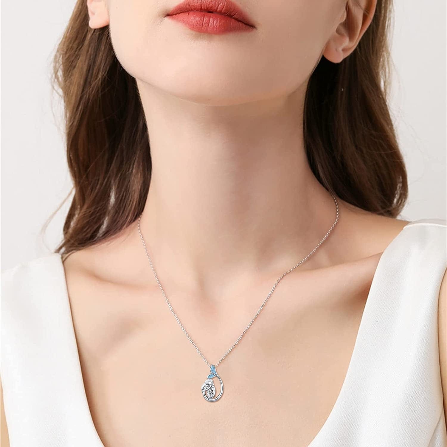 Mermaid Necklace 925 Sterling Silver Little Mermaid Necklace Sea Mermaid Jewelry Gifts for Teen Women Girls C