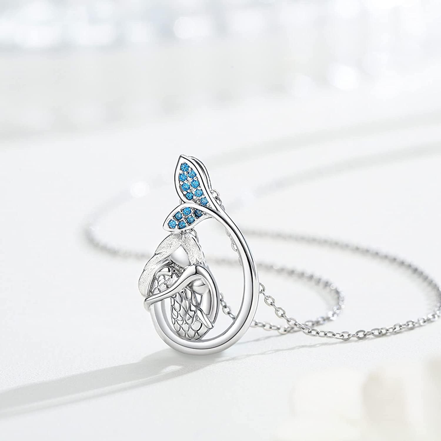 Mermaid Necklace 925 Sterling Silver Little Mermaid Necklace Sea Mermaid Jewelry Gifts for Teen Women Girls C