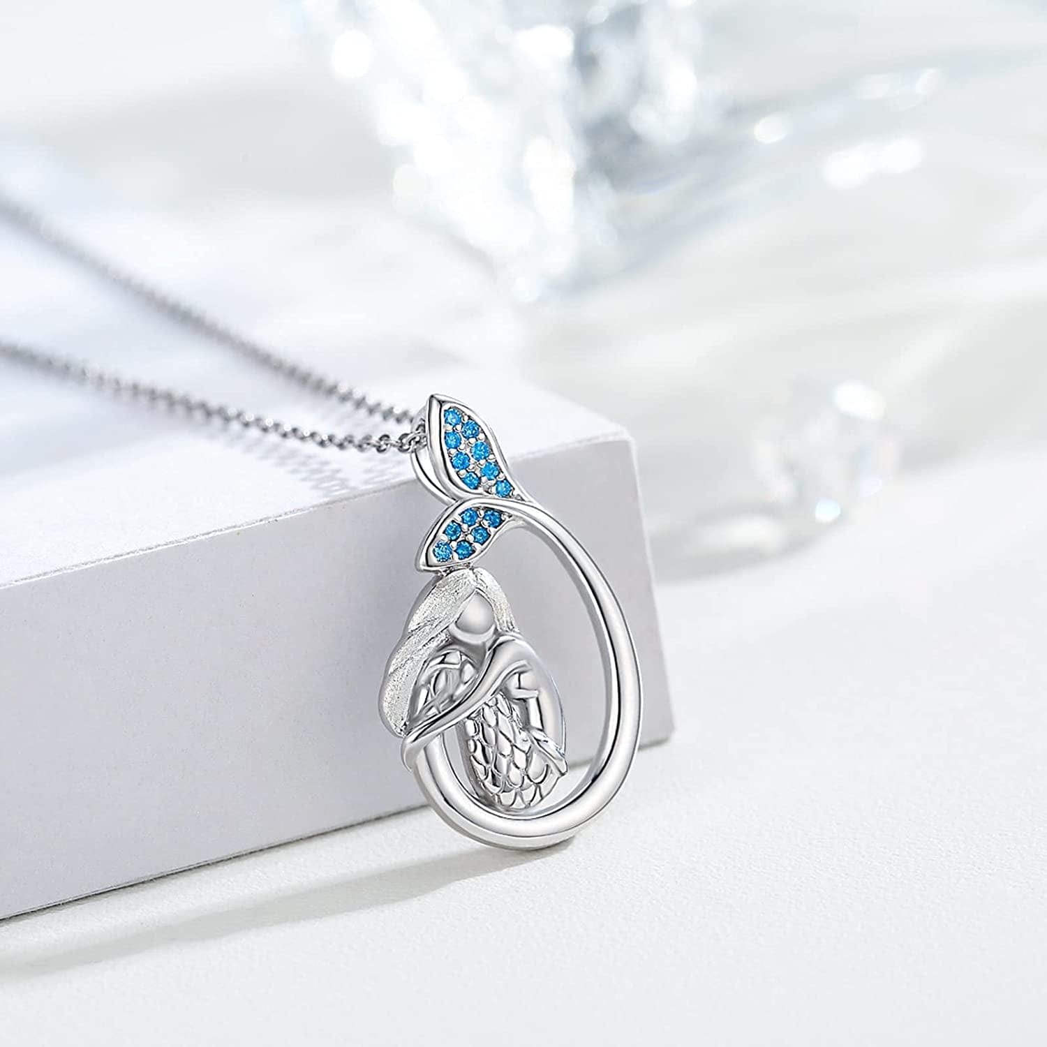 Mermaid Necklace 925 Sterling Silver Little Mermaid Necklace Sea Mermaid Jewelry Gifts for Teen Women Girls C