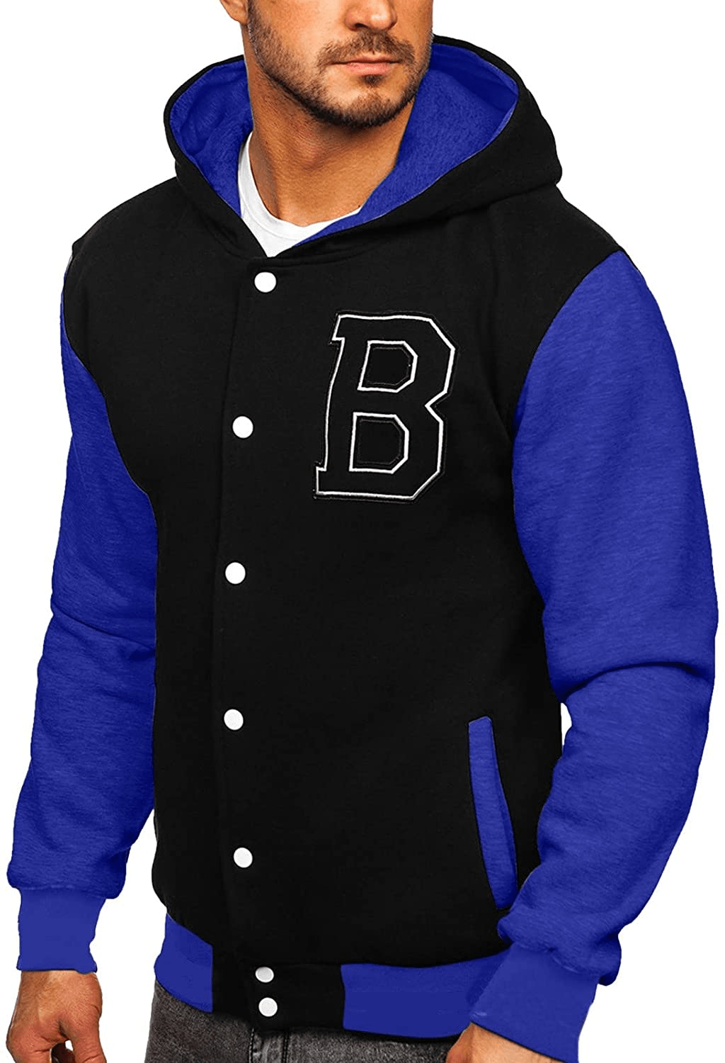 Merthy Mens Classic Varsity Baseball Jackets with Hood Casual Slim Fit Snap Buttons Cotton Uniform Bomber Jackets Coats Apparel & Accessories > Clothing > Underwear & Socks > Shapewear Merthy 02 Dark Blue Medium