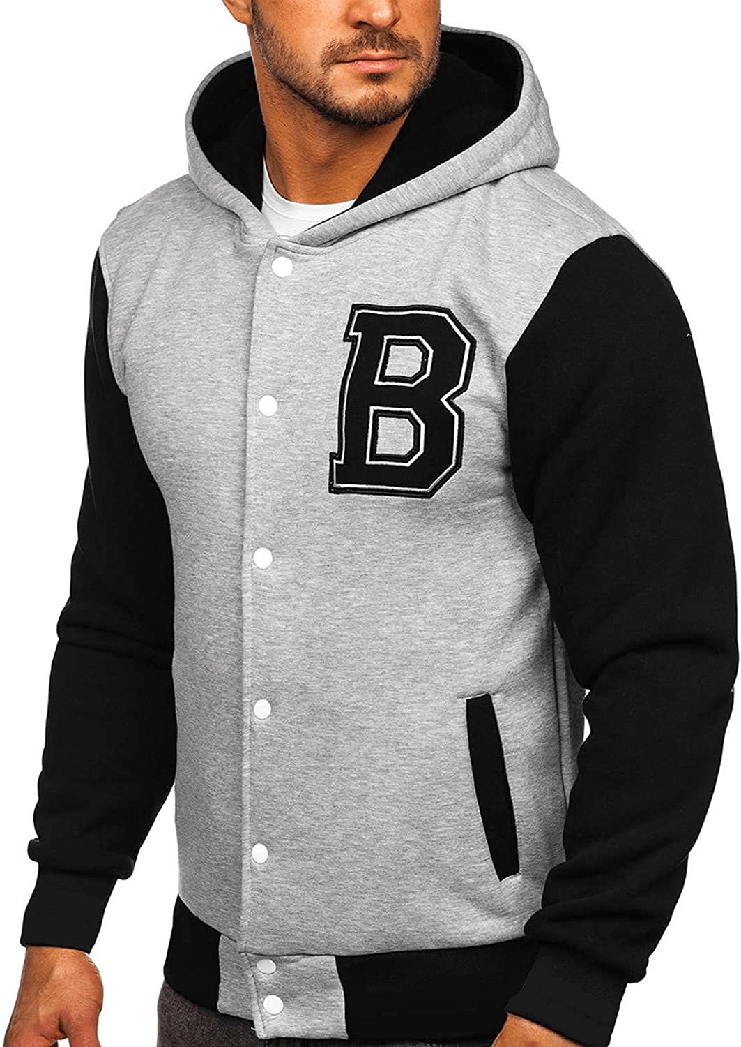Merthy Mens Classic Varsity Baseball Jackets with Hood Casual Slim Fit Snap Buttons Cotton Uniform Bomber Jackets Coats Apparel & Accessories > Clothing > Underwear & Socks > Shapewear Merthy
