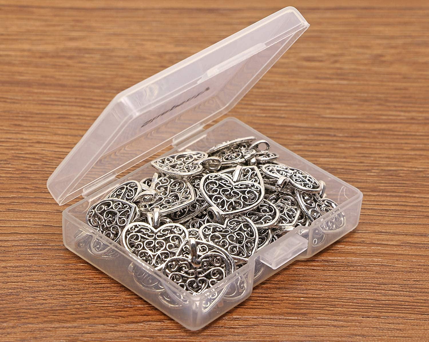 Metal Heart Charms Beads Bulk for DIY Craft Pendants Bracelet Necklace Earring Keychain Jewelry Making Finding Accessory, Silver, 50PCS