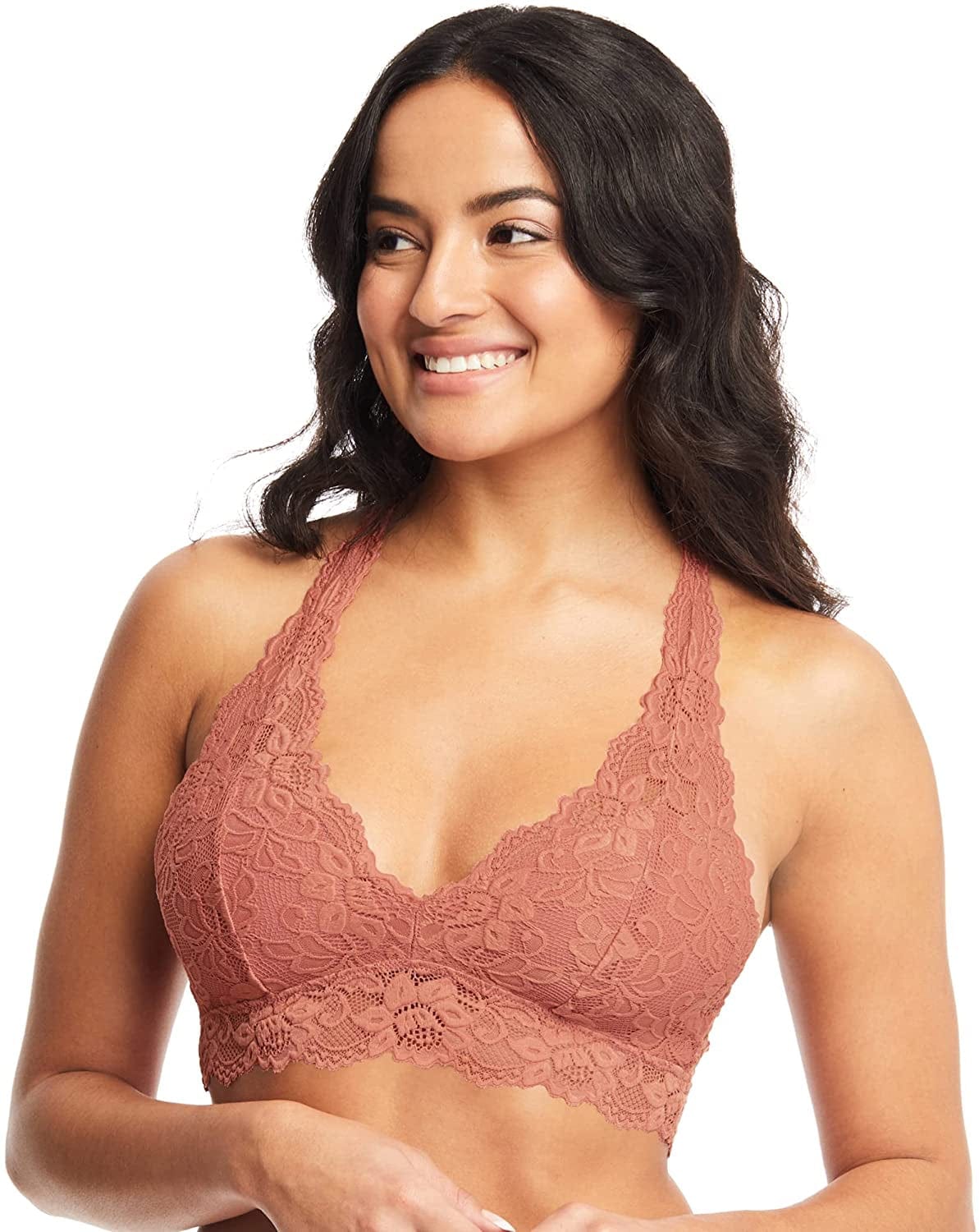 Mia Lace Bralette for Women, Unpadded and Unlined Wireless Bra, Perfect Racerback Everyday Lingerie Rose / Small