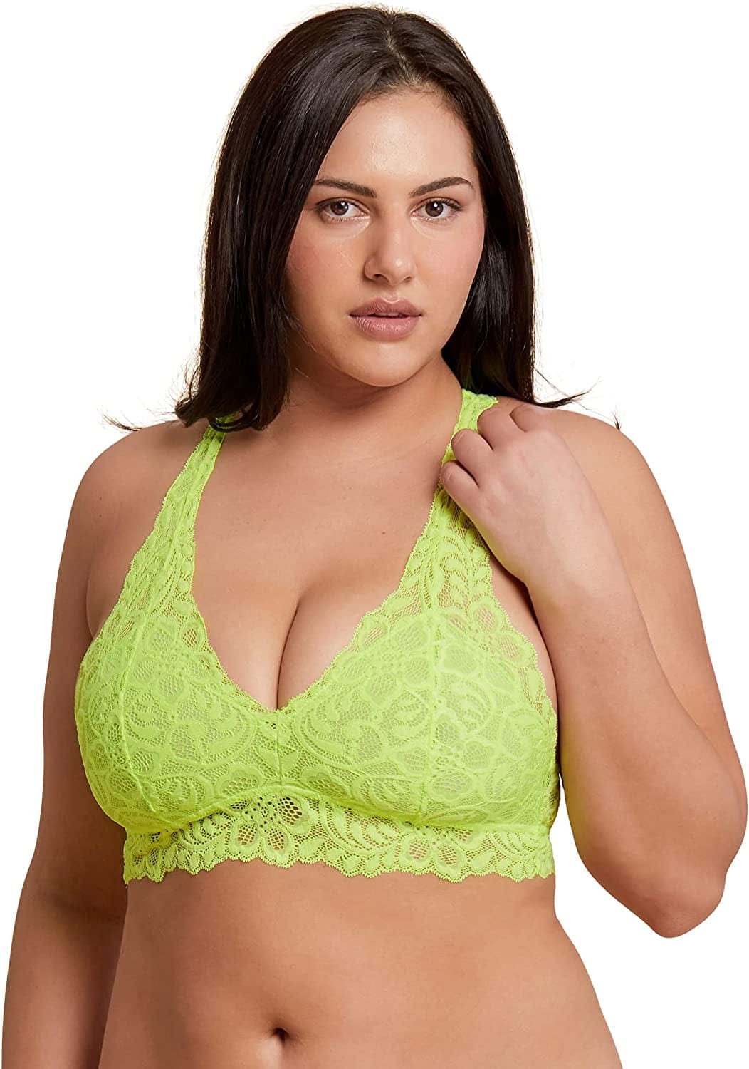 Mia Lace Bralette for Women, Unpadded and Unlined Wireless Bra, Perfect Racerback Everyday Lingerie Neon Yellow / X-Small
