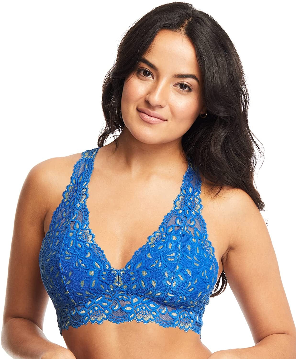 Mia Lace Bralette for Women, Unpadded and Unlined Wireless Bra, Perfect Racerback Everyday Lingerie Electric Blue/Lime / Small