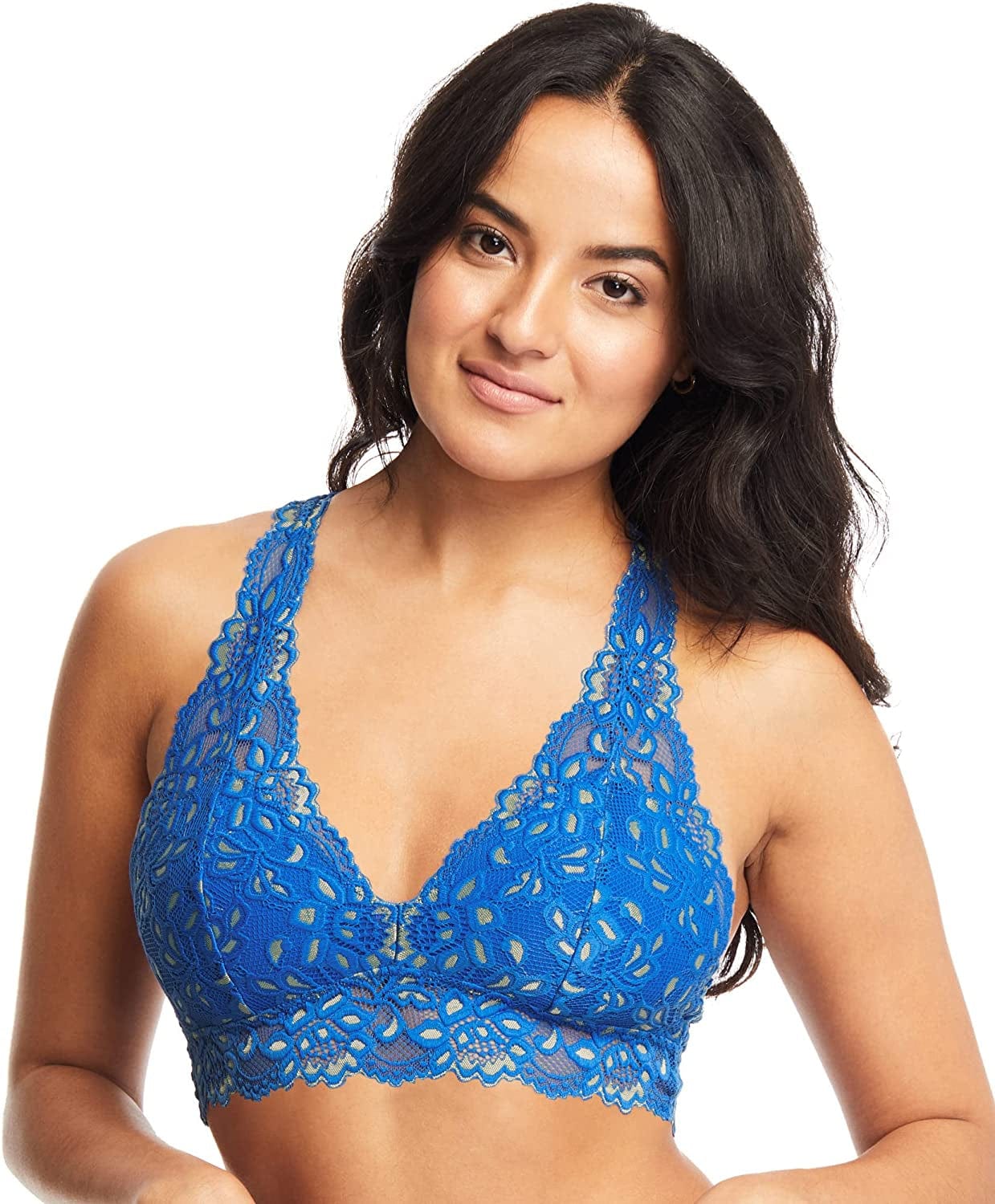 Mia Lace Bralette for Women, Unpadded and Unlined Wireless Bra, Perfect Racerback Everyday Lingerie Electric Blue/Lime / X-Small