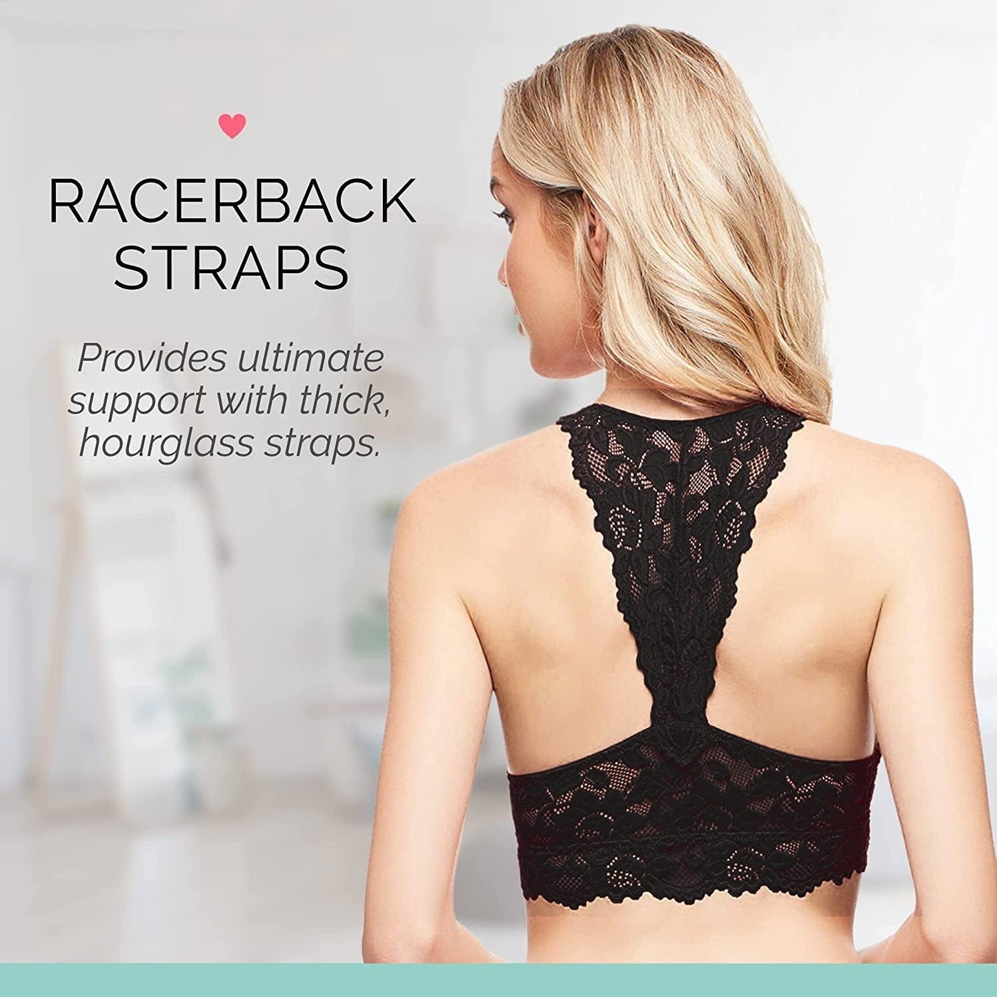 Mia Lace Bralette for Women, Unpadded and Unlined Wireless Bra, Perfect Racerback Everyday Lingerie