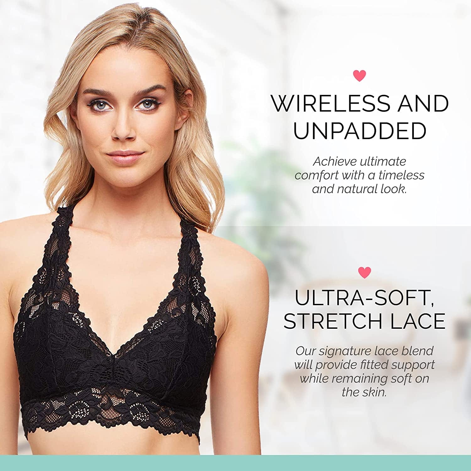 Mia Lace Bralette for Women, Unpadded and Unlined Wireless Bra, Perfect Racerback Everyday Lingerie