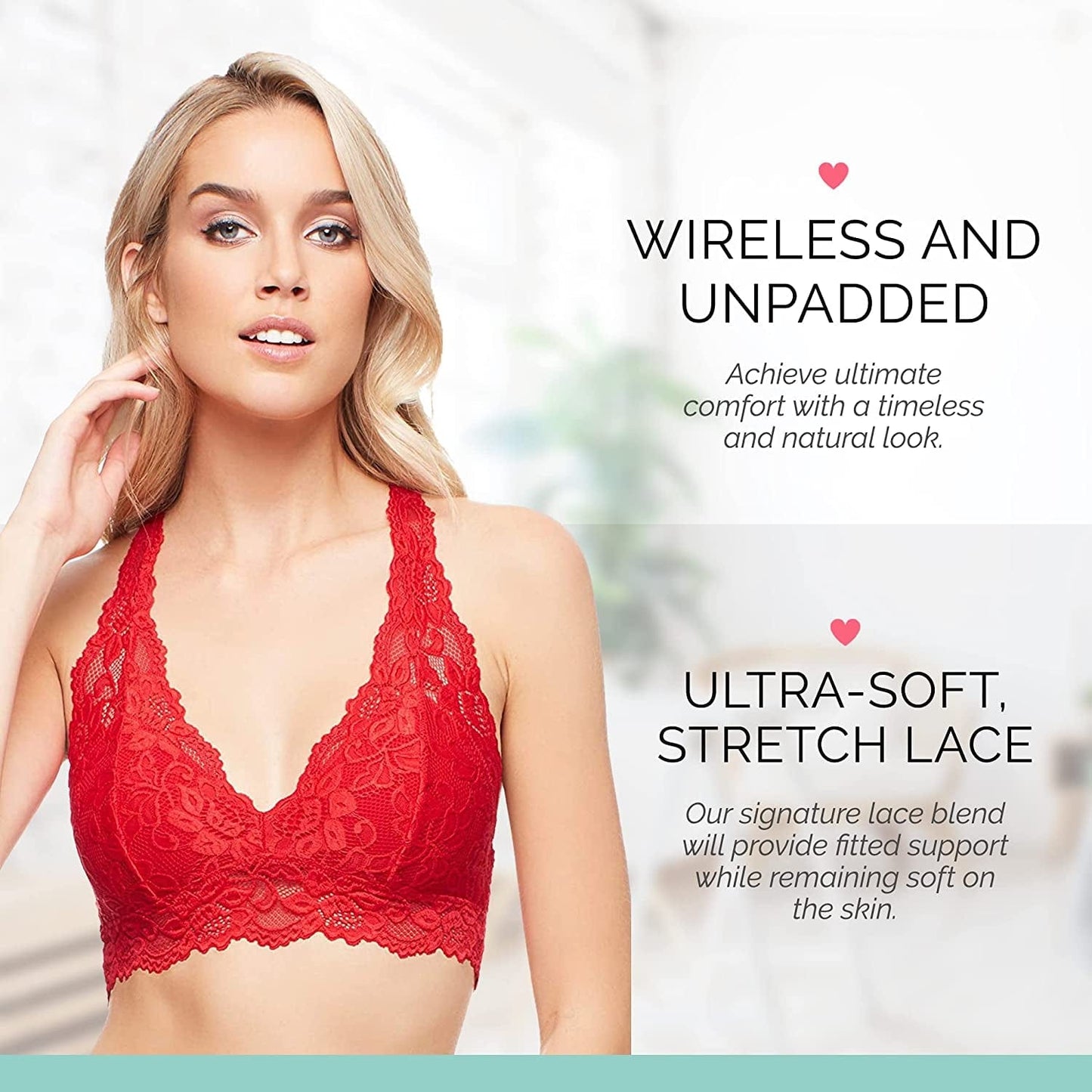 Mia Lace Bralette for Women, Unpadded and Unlined Wireless Bra, Perfect Racerback Everyday Lingerie