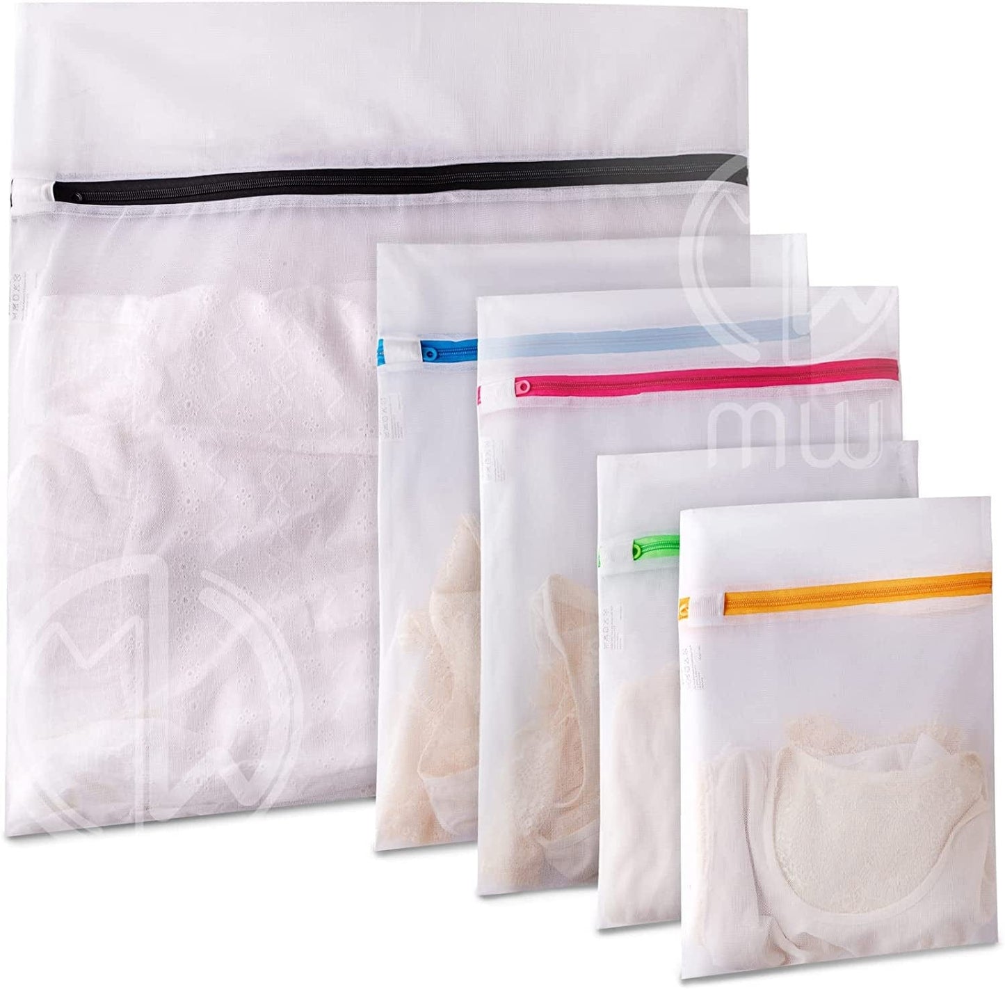 Mia Weaver Set of 4 Durable Mesh Laundry Bags with Premium Zipper (2 Large, 2 Bra Lingerie Wash Bags) Laundry, Blouse, Hosiery, Stocking, Underwear, Shoes, Bra, Lingerie, Travel Storage Bags 1XL+2L+2M