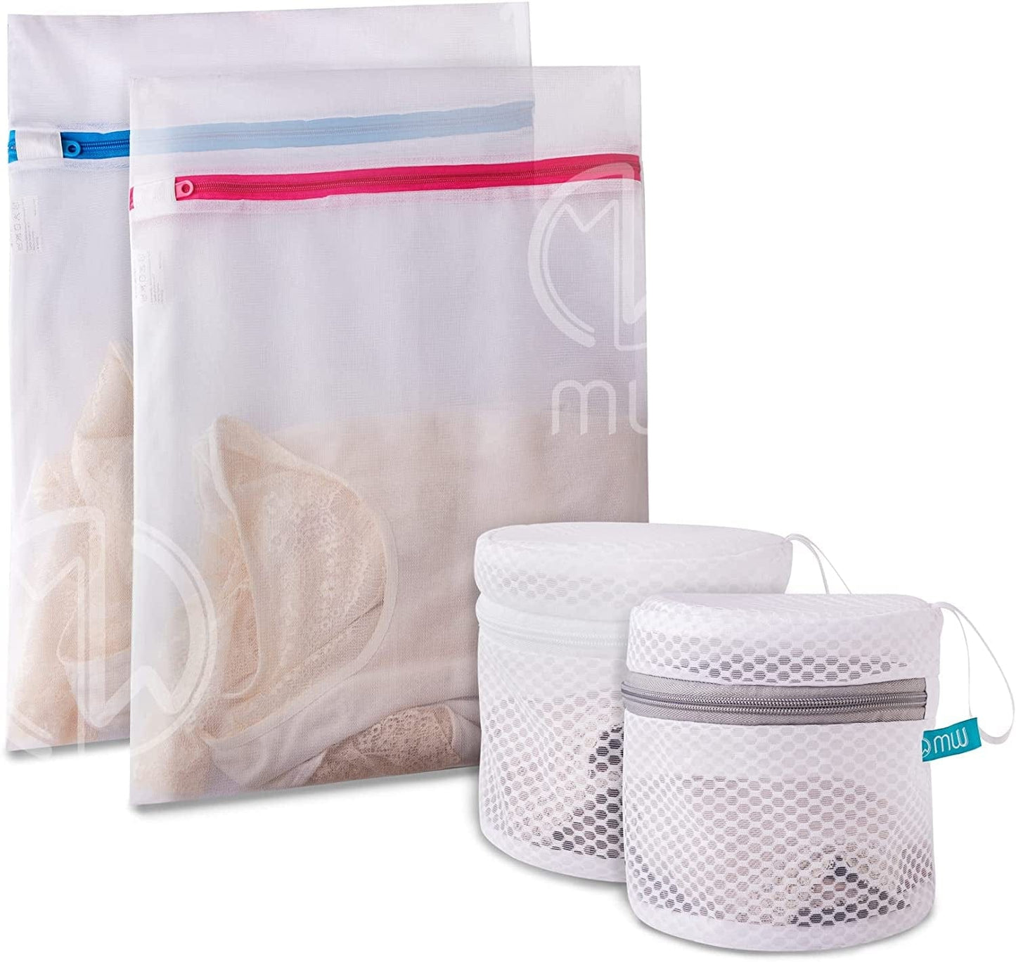 Mia Weaver Set of 4 Durable Mesh Laundry Bags with Premium Zipper (2 Large, 2 Bra Lingerie Wash Bags) Laundry, Blouse, Hosiery, Stocking, Underwear, Shoes, Bra, Lingerie, Travel Storage Bags 3 Bra Bags