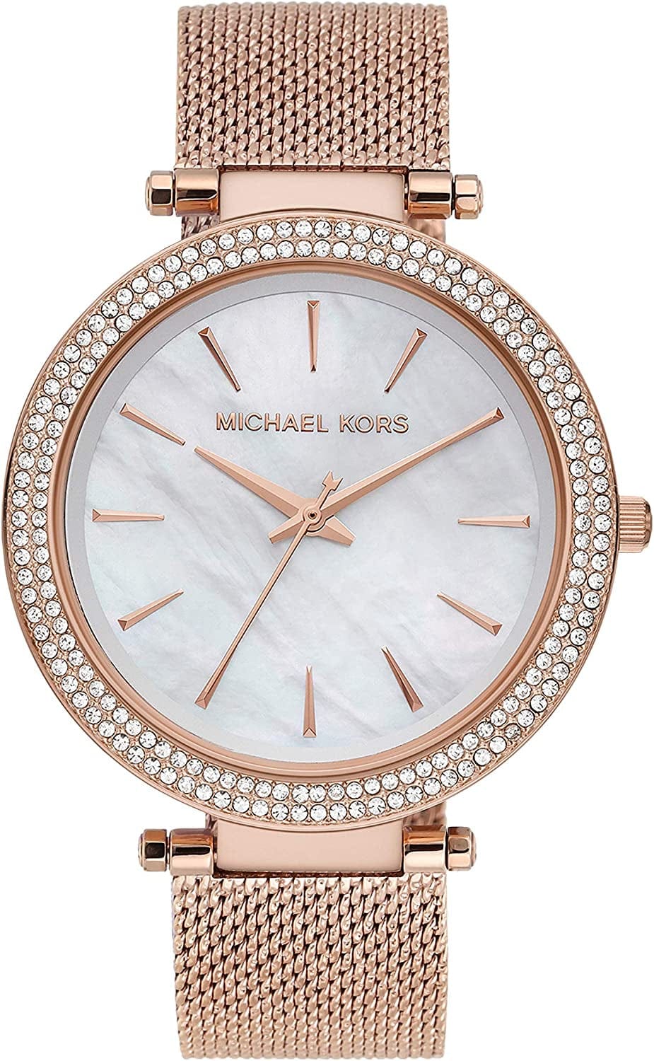 Michael Kors Darci 3 Hand Watch with Glitz Accents, 39MM Rose Gold Mesh