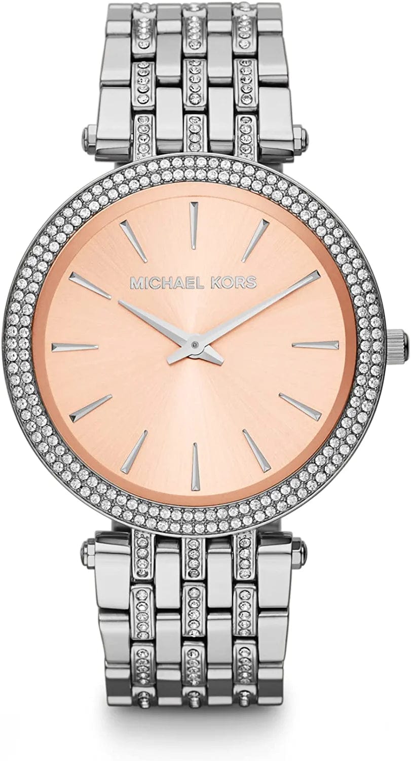 Michael Kors Darci 3 Hand Watch with Glitz Accents, 39MM Silver