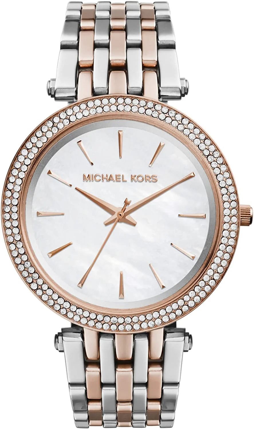 Michael Kors Darci 3 Hand Watch with Glitz Accents, 39MM Silver/Rose