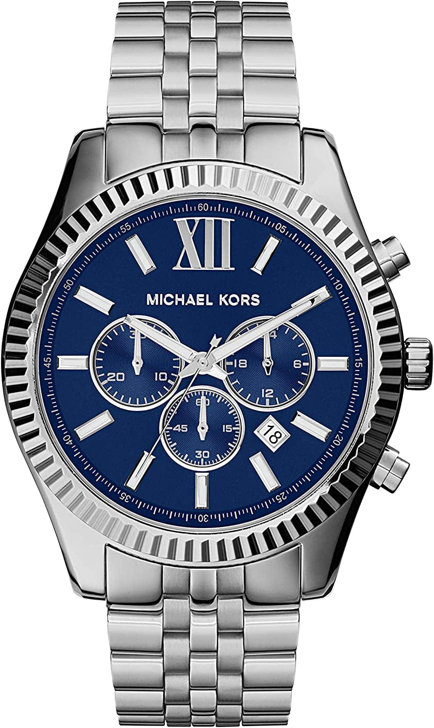 Michael Kors Lexington Chronograph Stainless Steel Watch Silver/Blue