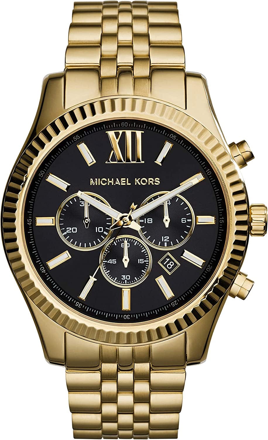 Michael Kors Lexington Chronograph Stainless Steel Watch Gold Tone w/Black Dial