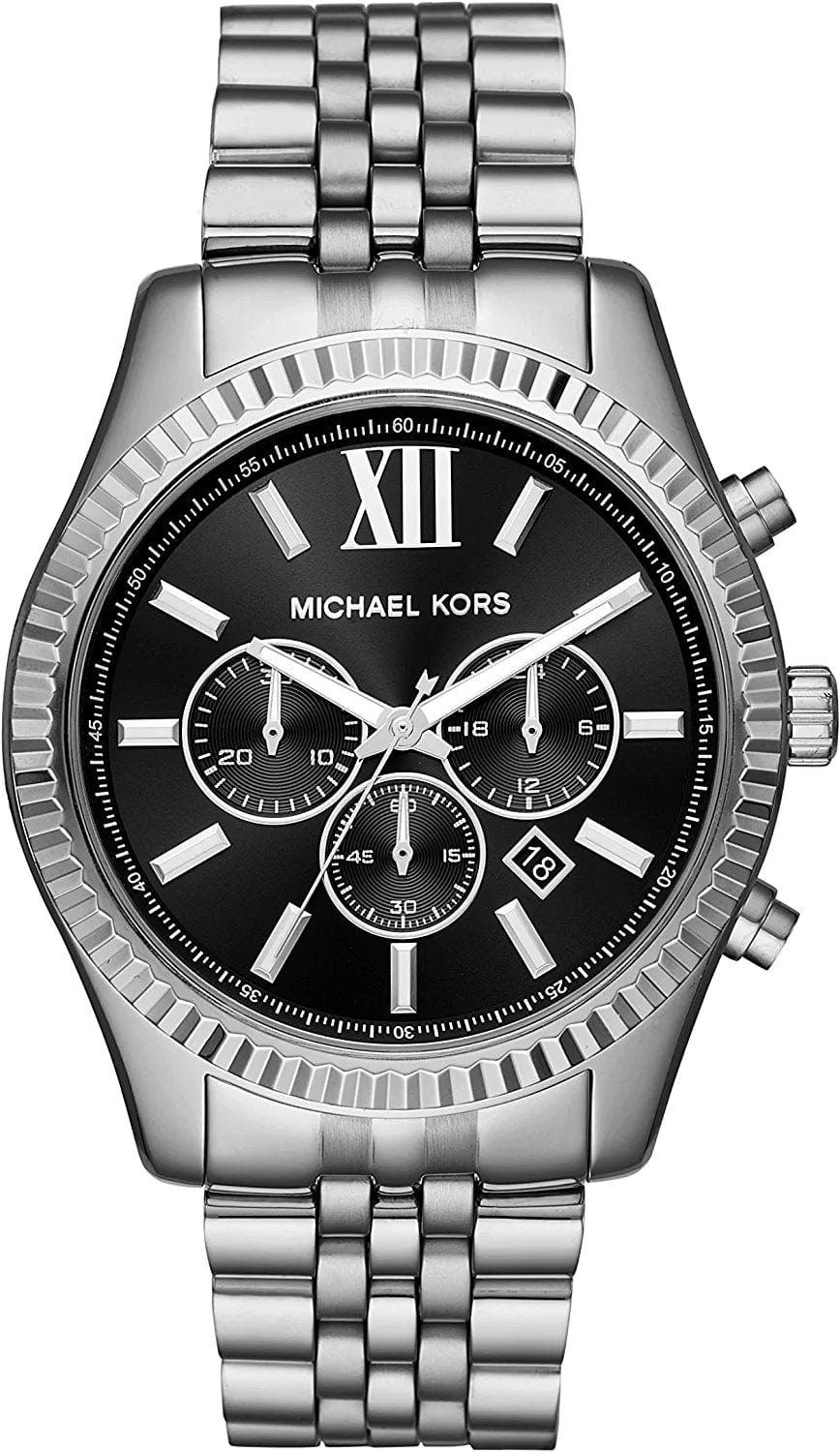 Michael Kors Lexington Chronograph Stainless Steel Watch Silver/Black Dial