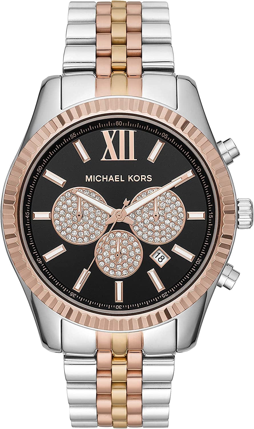 Michael Kors Lexington Chronograph Stainless Steel Watch Two Tone Silver/Rose