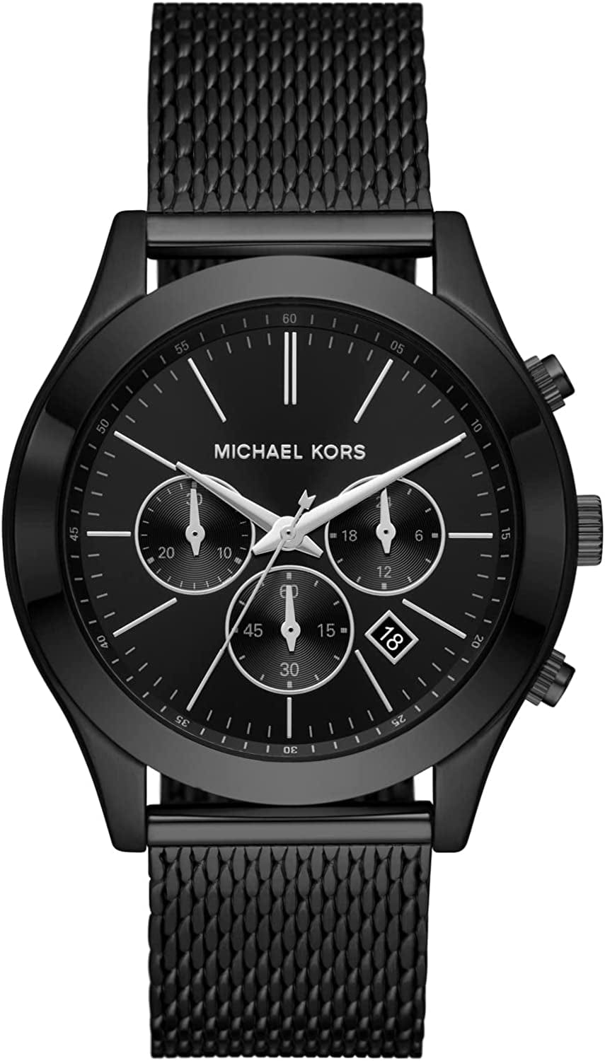 Michael Kors Men'S Slim Runway Stainless Steel Quartz Watch Black Mesh Chrono