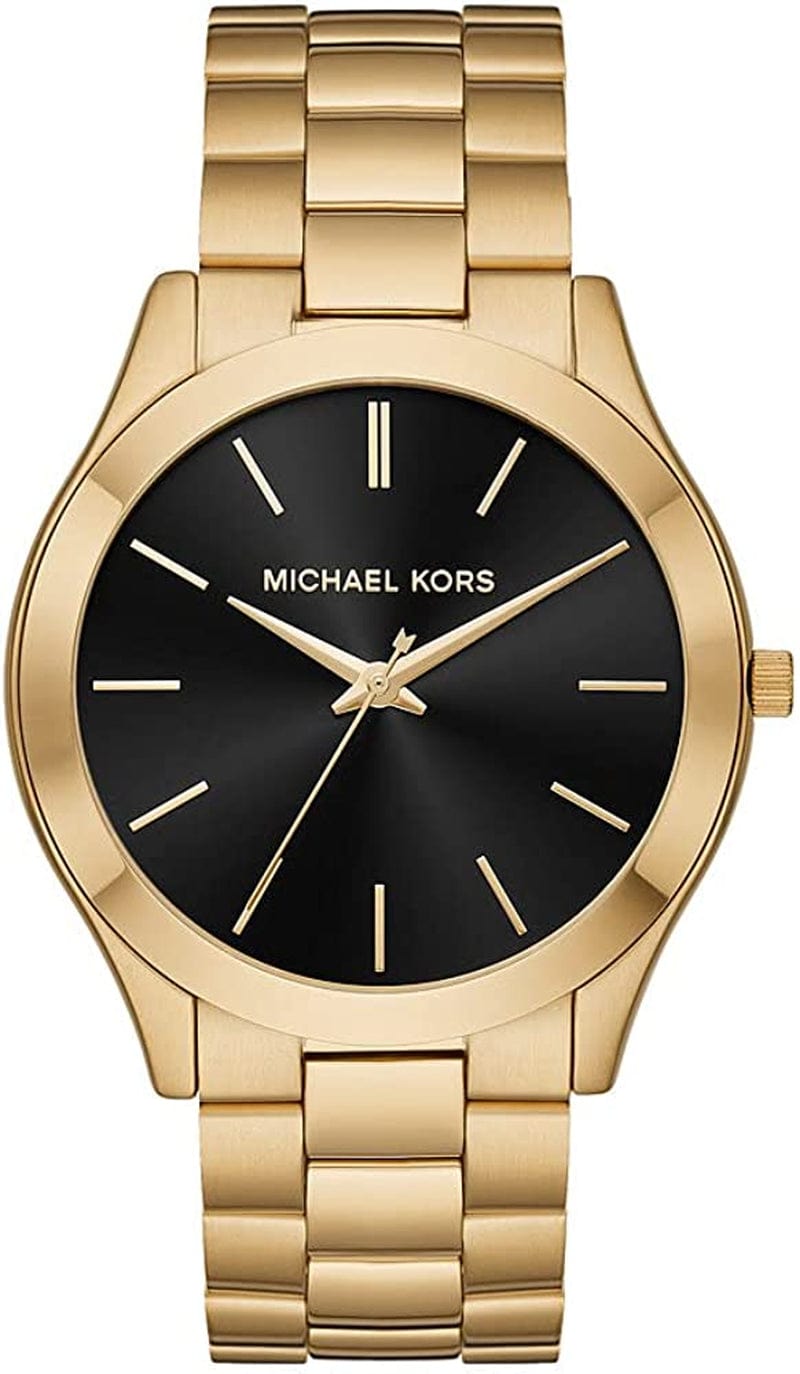 Michael Kors Men'S Slim Runway Stainless Steel Quartz Watch Gold/Black Dial