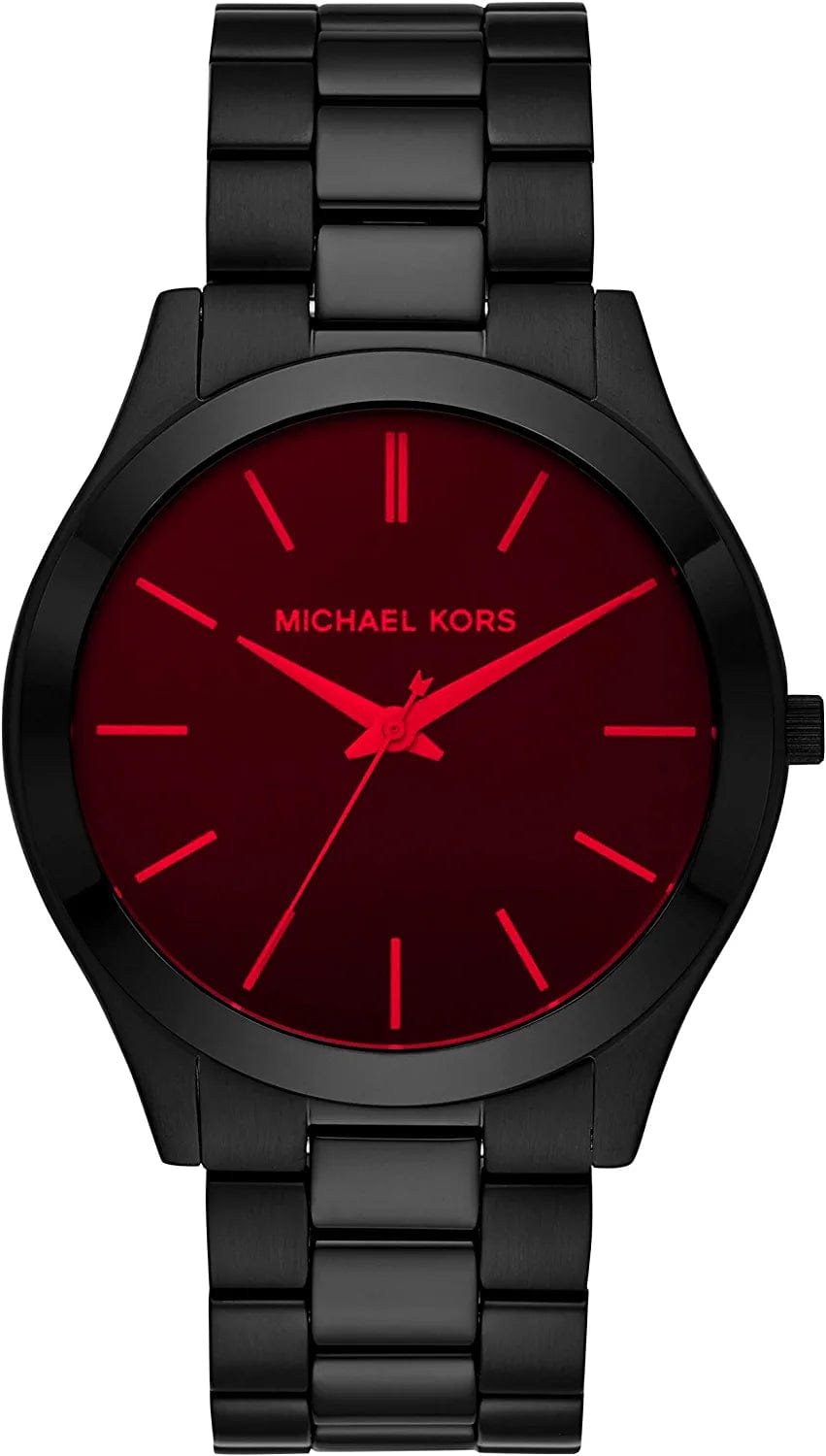Michael Kors Men'S Slim Runway Stainless Steel Quartz Watch Black/Red Dial