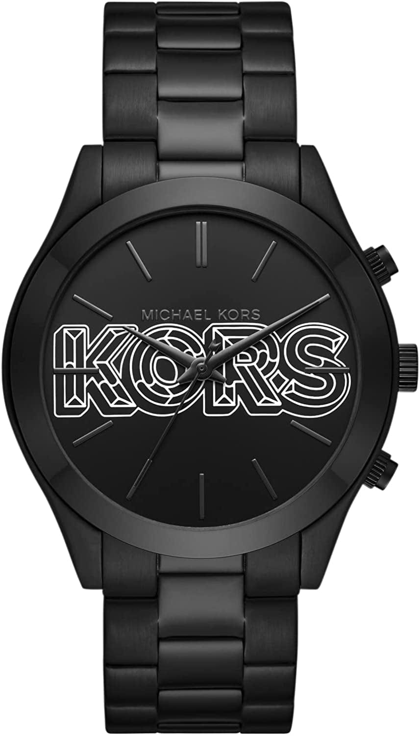 Michael Kors Men'S Slim Runway Stainless Steel Quartz Watch Black Logo Dial