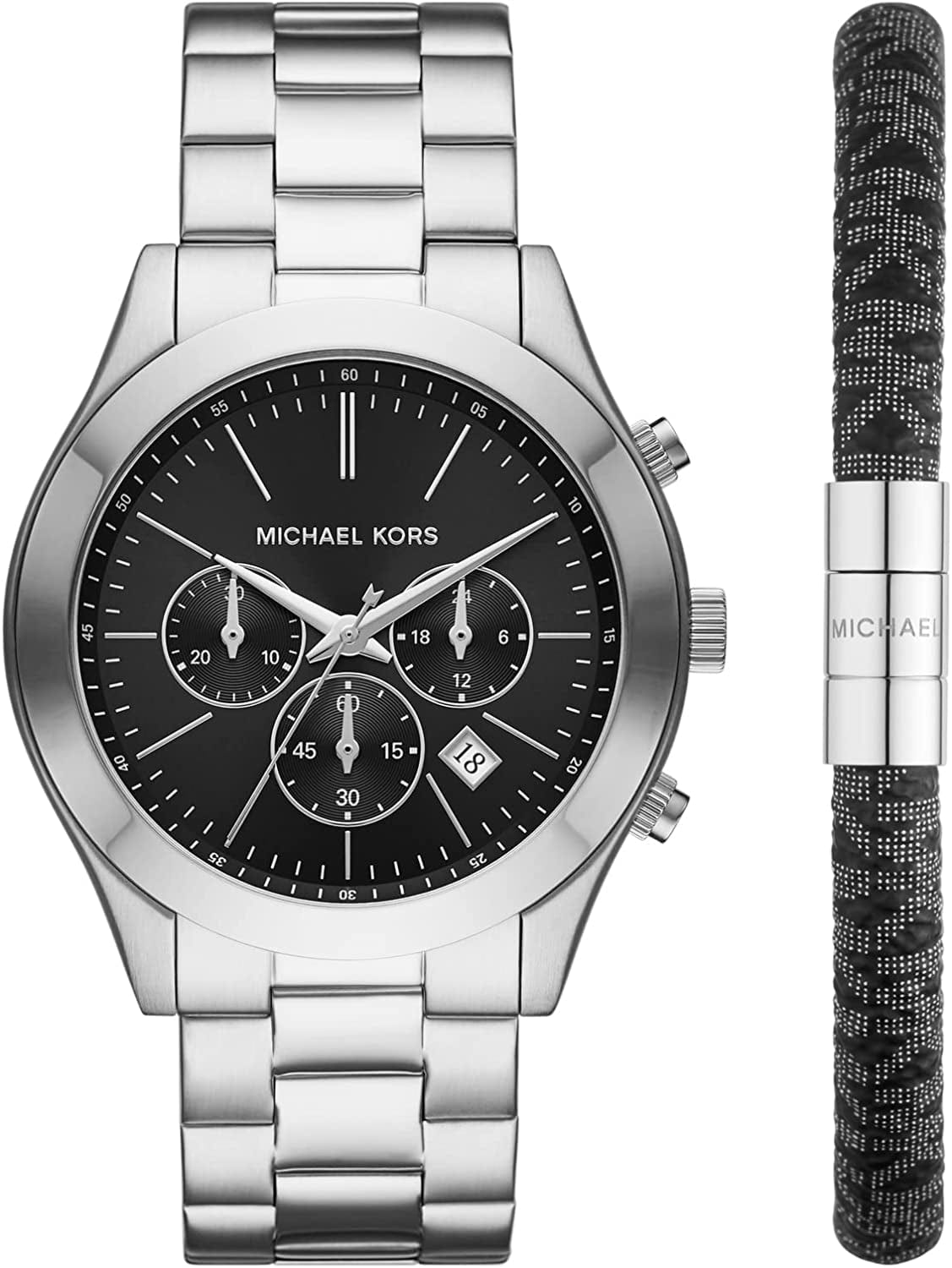 Michael Kors Men'S Slim Runway Stainless Steel Quartz Watch Bracelet Gift Set