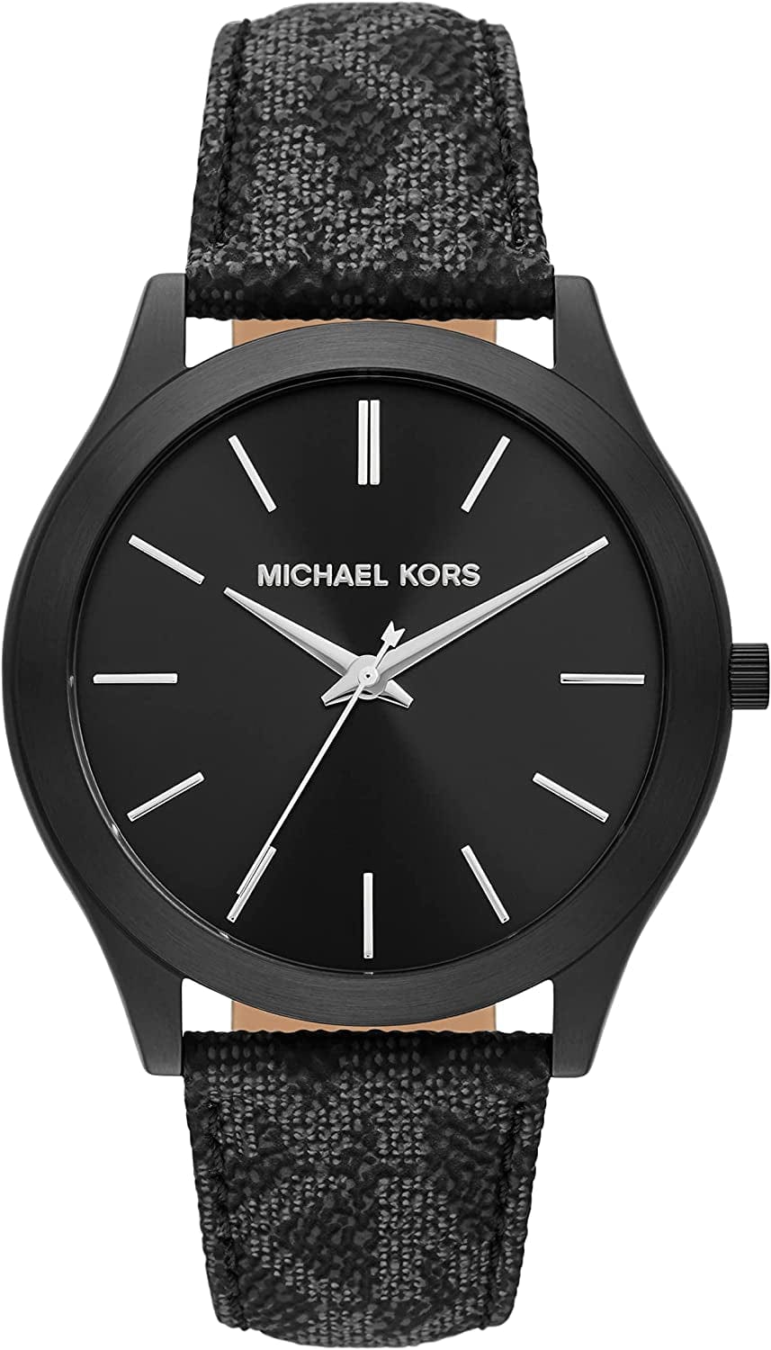 Michael Kors Men'S Slim Runway Stainless Steel Quartz Watch Black Logo Strap