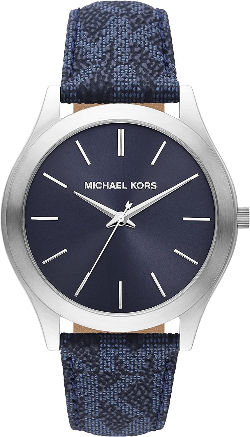 Michael Kors Men'S Slim Runway Stainless Steel Quartz Watch Blue Logo Strap