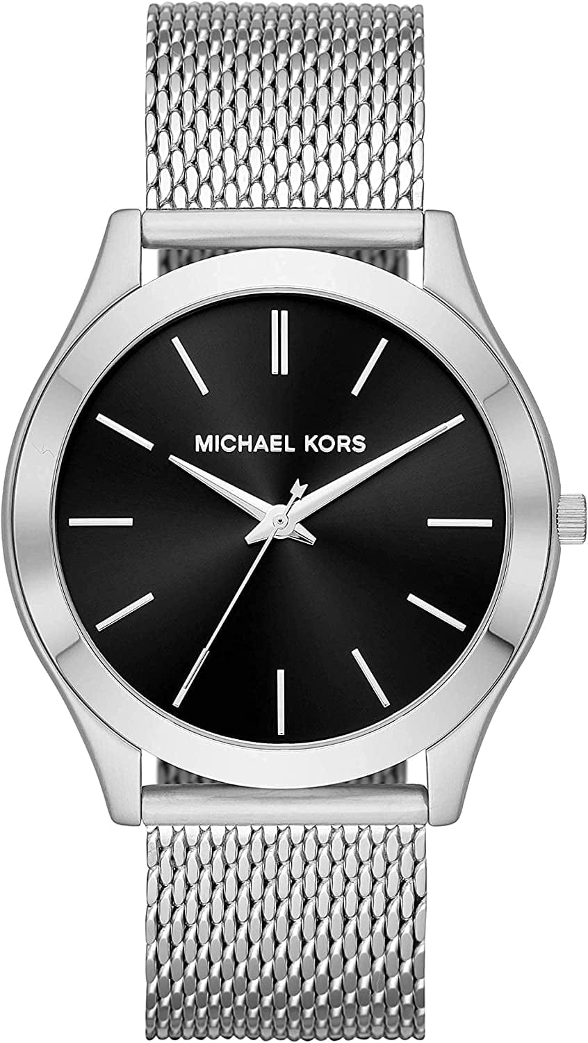 Michael Kors Men'S Slim Runway Stainless Steel Quartz Watch Silver/Black Dial/Mesh