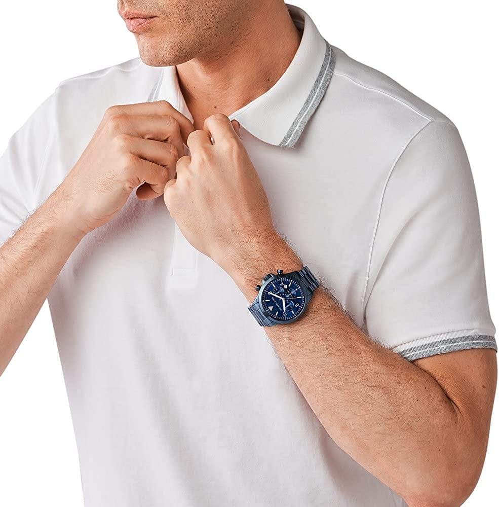 Michael Kors Men'S Watch Brecken, 45Mm Case Size, Chronograph Movement, Stainless Steel Strap, Blue, MK8829-AMZUK