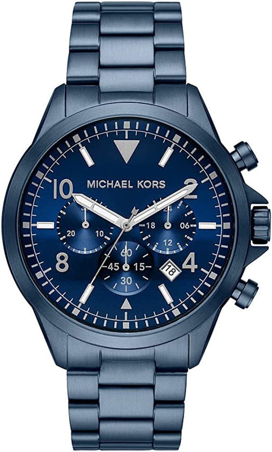 Michael Kors Men'S Watch Brecken, 45Mm Case Size, Chronograph Movement, Stainless Steel Strap, Blue, MK8829-AMZUK