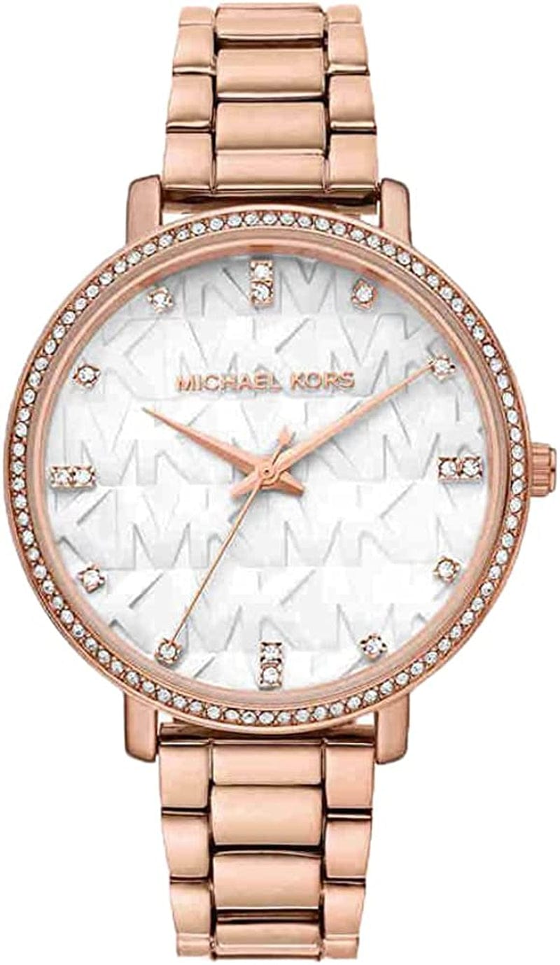 Michael Kors Pyper Three-Hand Stainless Steel Watch Rose White Logo