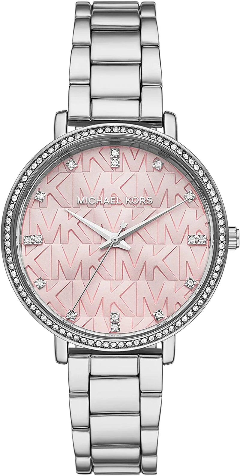 Michael Kors Pyper Three-Hand Stainless Steel Watch Silver Pink Logo