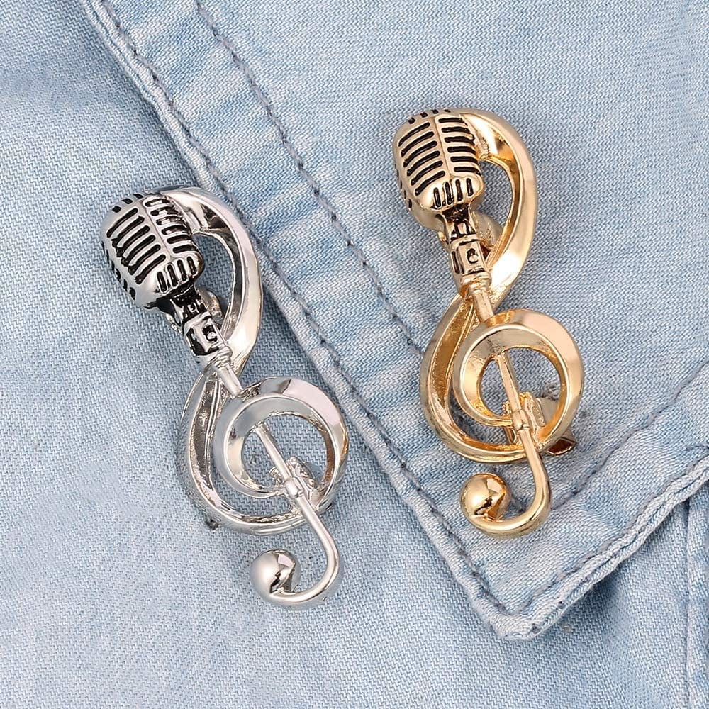 Microphone Music Note Brooch Pins Broches Elegant Music Notes Brooch Pins Jewelry Microphone Shape Brooches Club Badge Rock Brooch Pins Fashion Brooch Simple Accessories Gifts