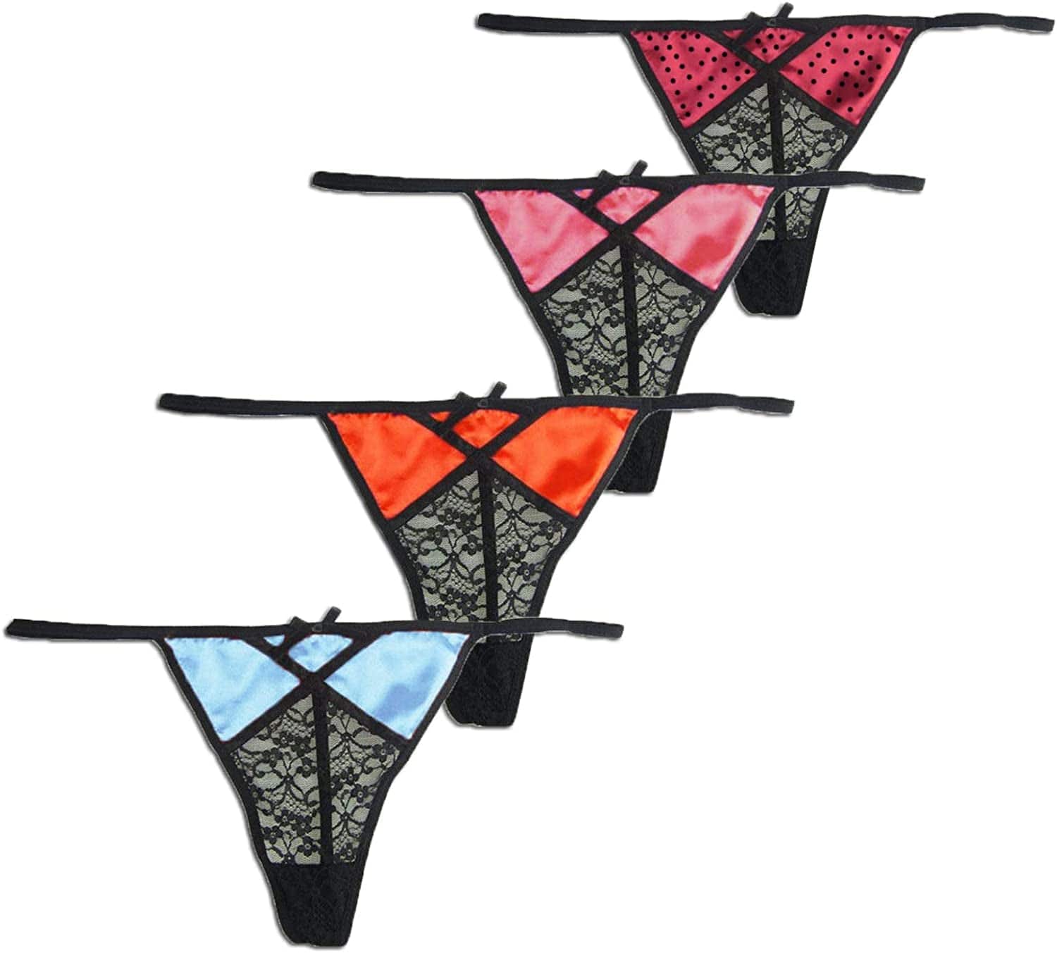 MIERSIDE Sexy Lace G-String Thong Panty Underwear Pack of 4 4 Color 2 / Small
