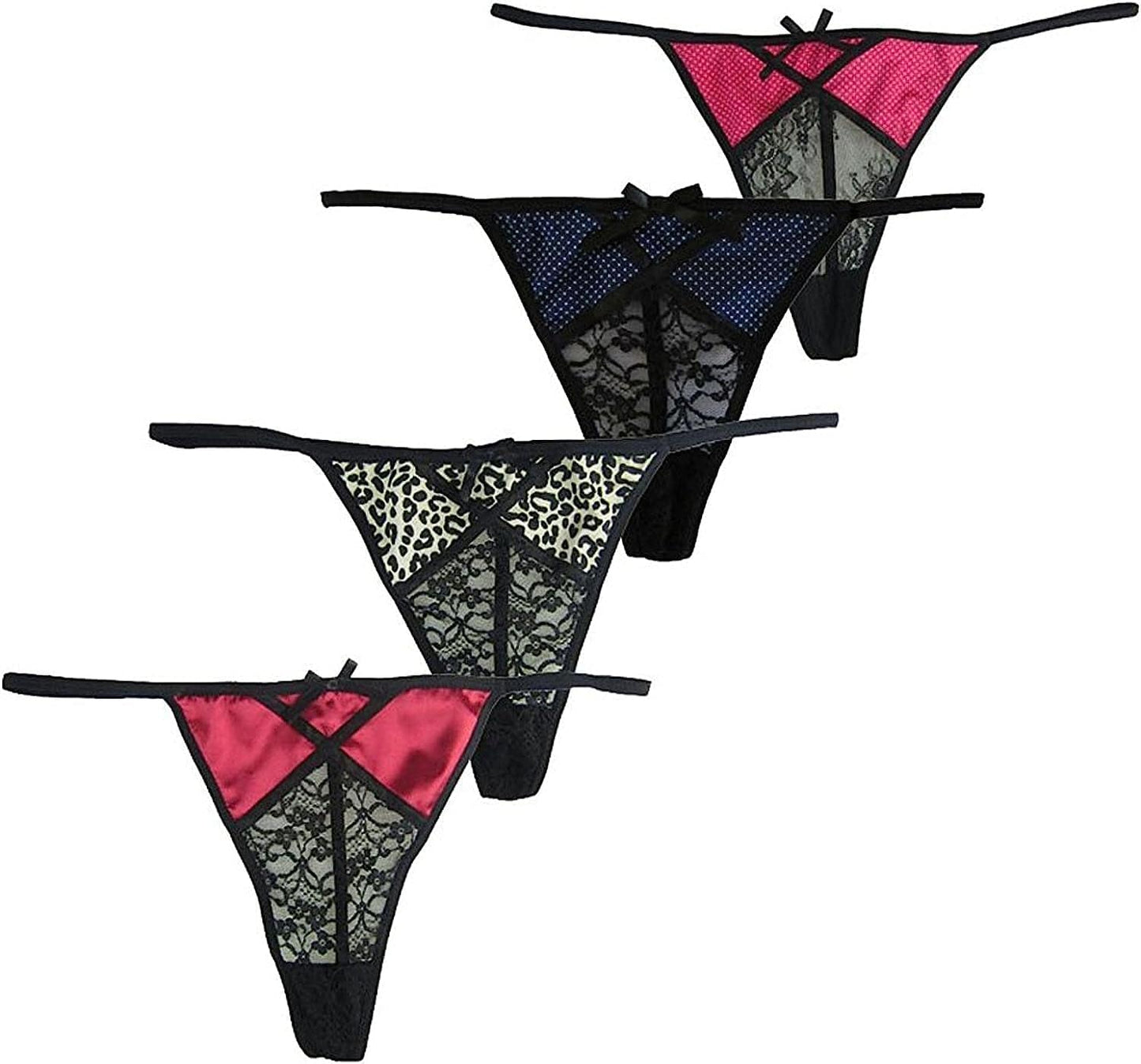MIERSIDE Sexy Lace G-String Thong Panty Underwear Pack of 4 4 Color / Small