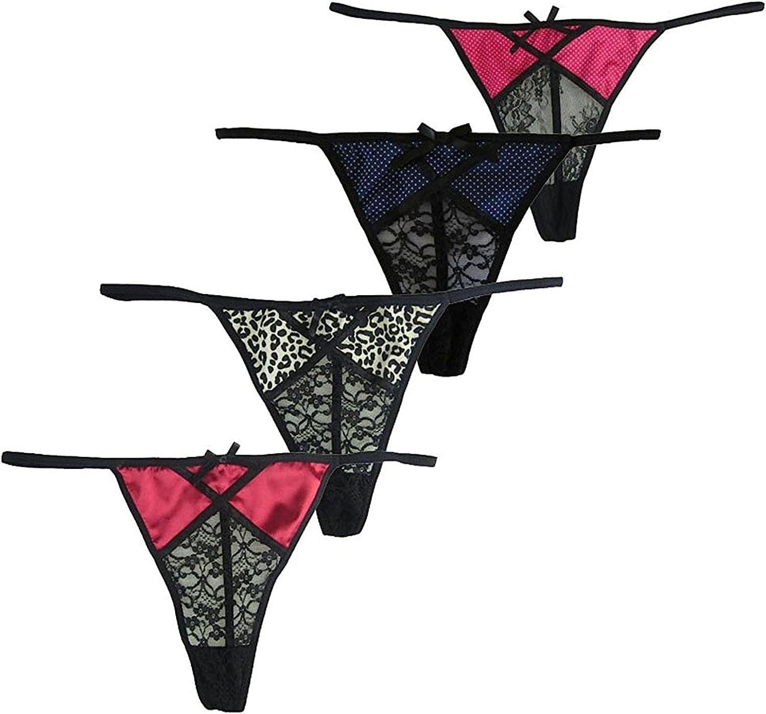 MIERSIDE Sexy Lace G-String Thong Panty Underwear Pack of 4 4 Color / Small