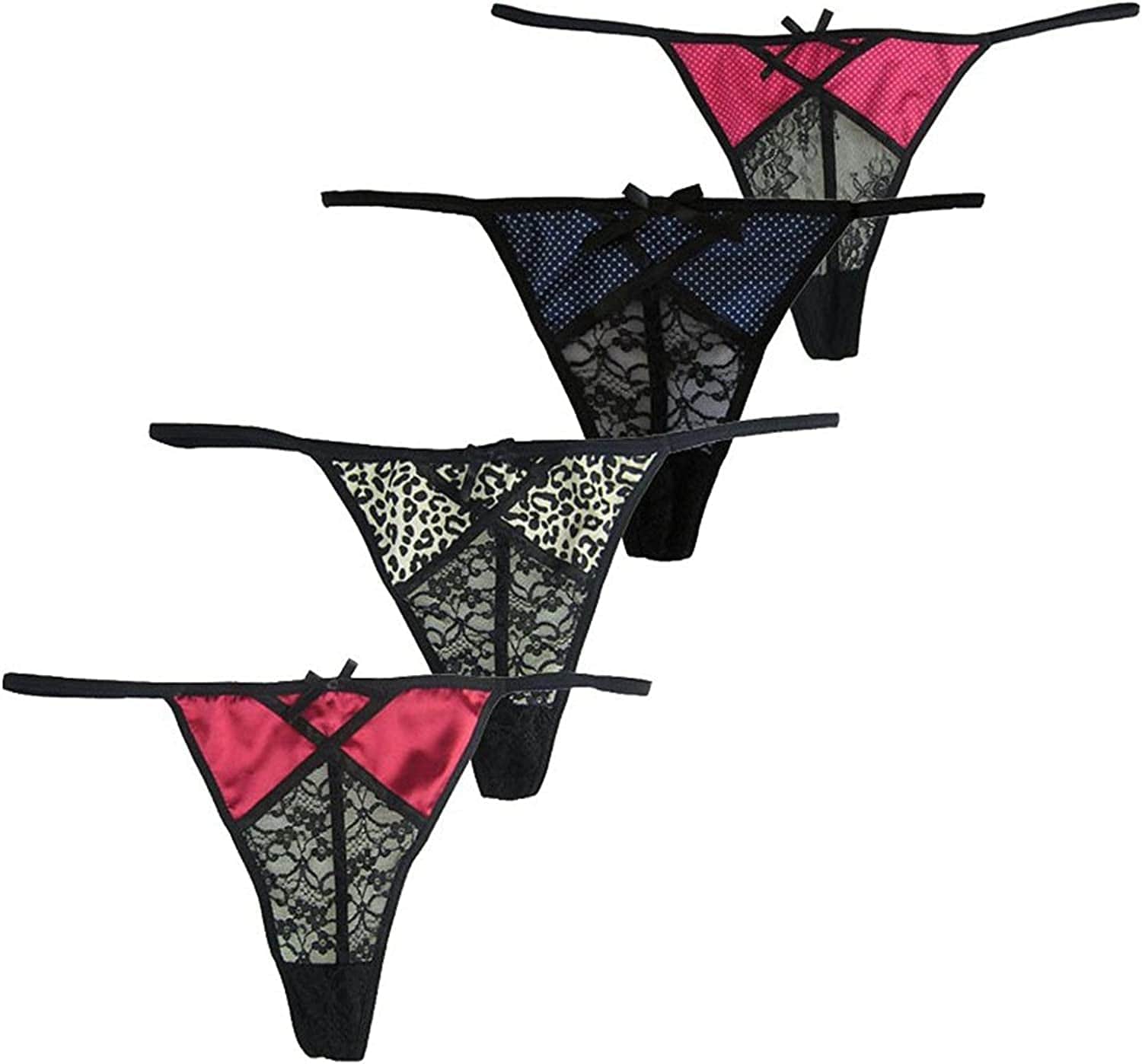 MIERSIDE Sexy Lace G-String Thong Panty Underwear Pack of 4 4 Color / 5X-Large