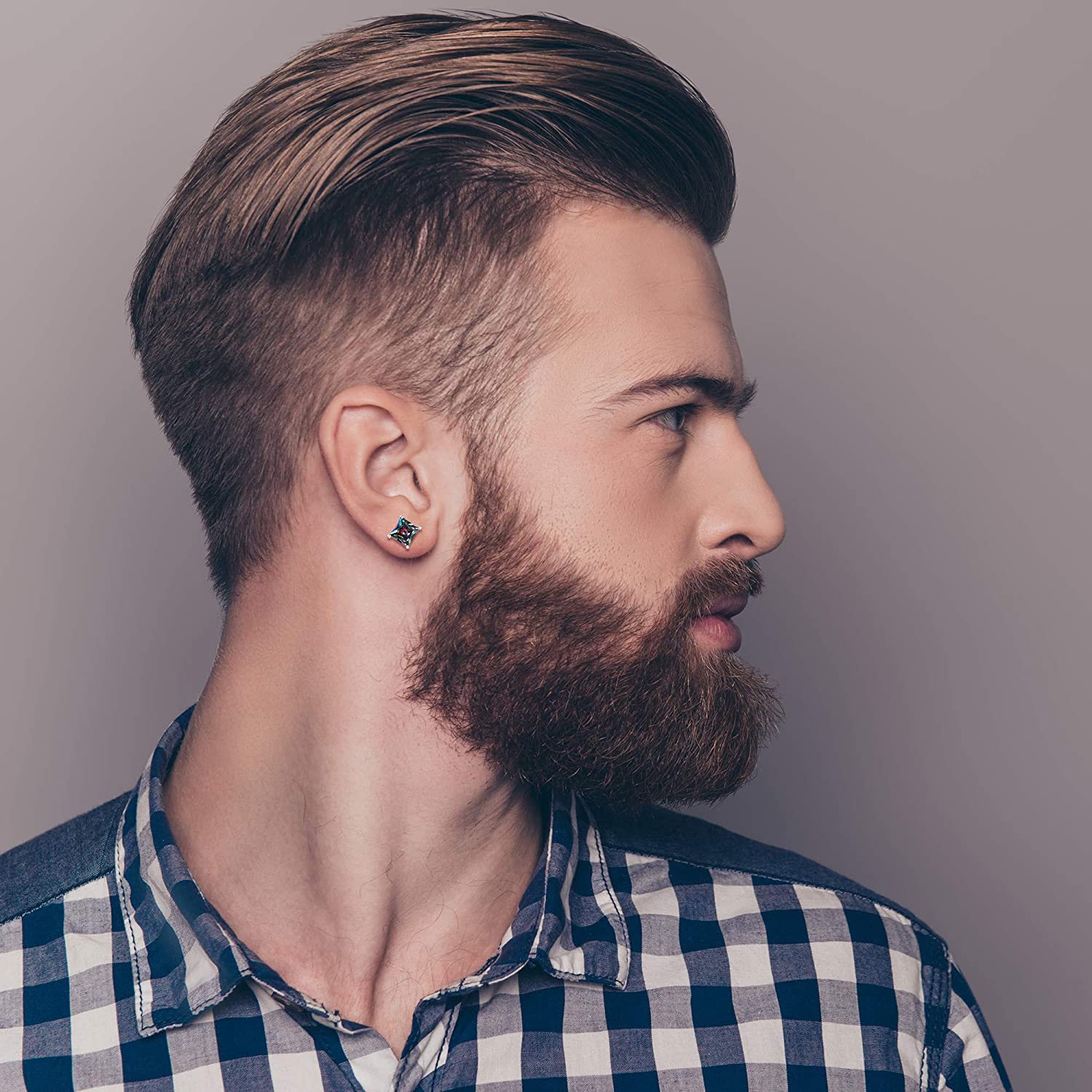 Milacolato 2Pairs Sterling Silver Stud Earrings 18K White-Gold Plated Earrings round Square Cubic Zirconia Simulated Diamond Stud Earrings for Men Women