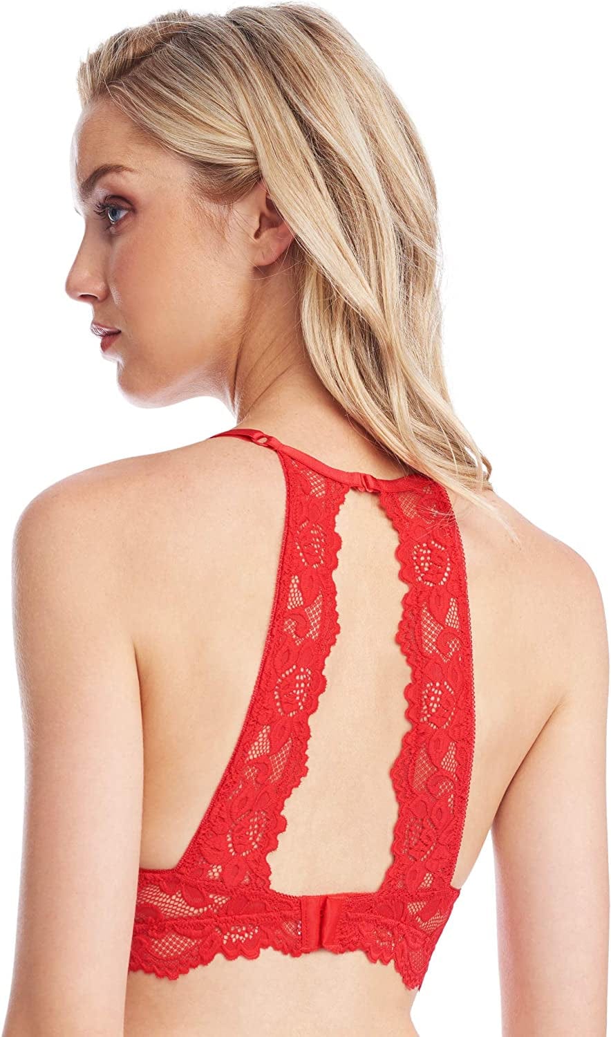 Miley Halter Lace Bralette for Women, Unpadded and Unlined Wireless High-Neck Bra, Perfect Adjustable Keyhole Lingerie