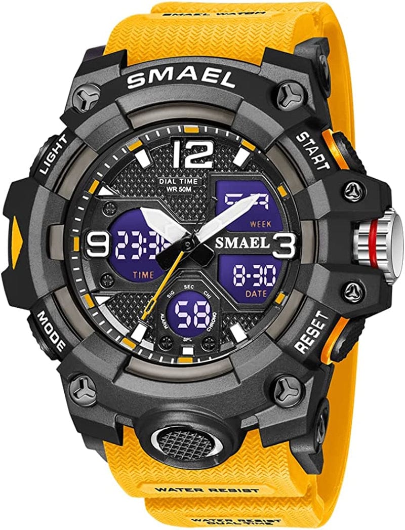 Military Watches for Men Tactical Waterproof Outdoor Sports Watch Analog Digital Multifunction Dual Display Mens Wristwatch C-Orange