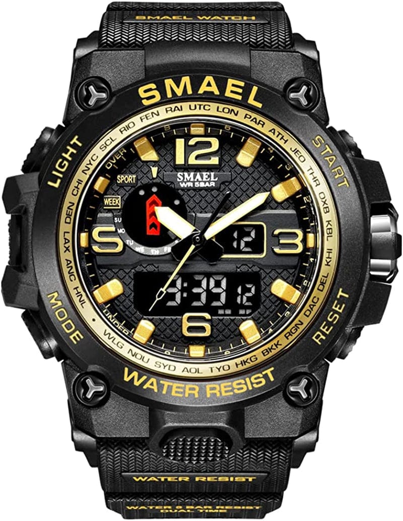 Military Watches for Men Tactical Waterproof Outdoor Sports Watch Analog Digital Multifunction Dual Display Mens Wristwatch gold